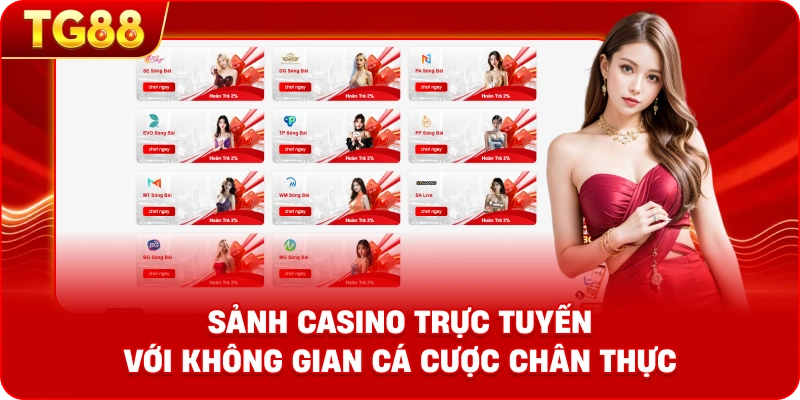 Sảnh Casino trực tuyến với không gian cá cược chân thực